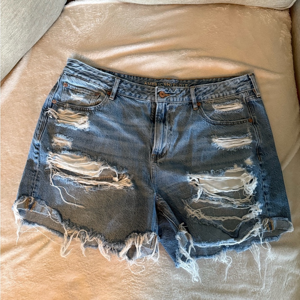 American Eagle Outfitters Women's Ripped Blue Jean Shorts